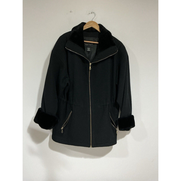 Womans Metropolitan Ny Size 10 Black Zip Up Wool Lined Pea Coat - Picture 1 of 7